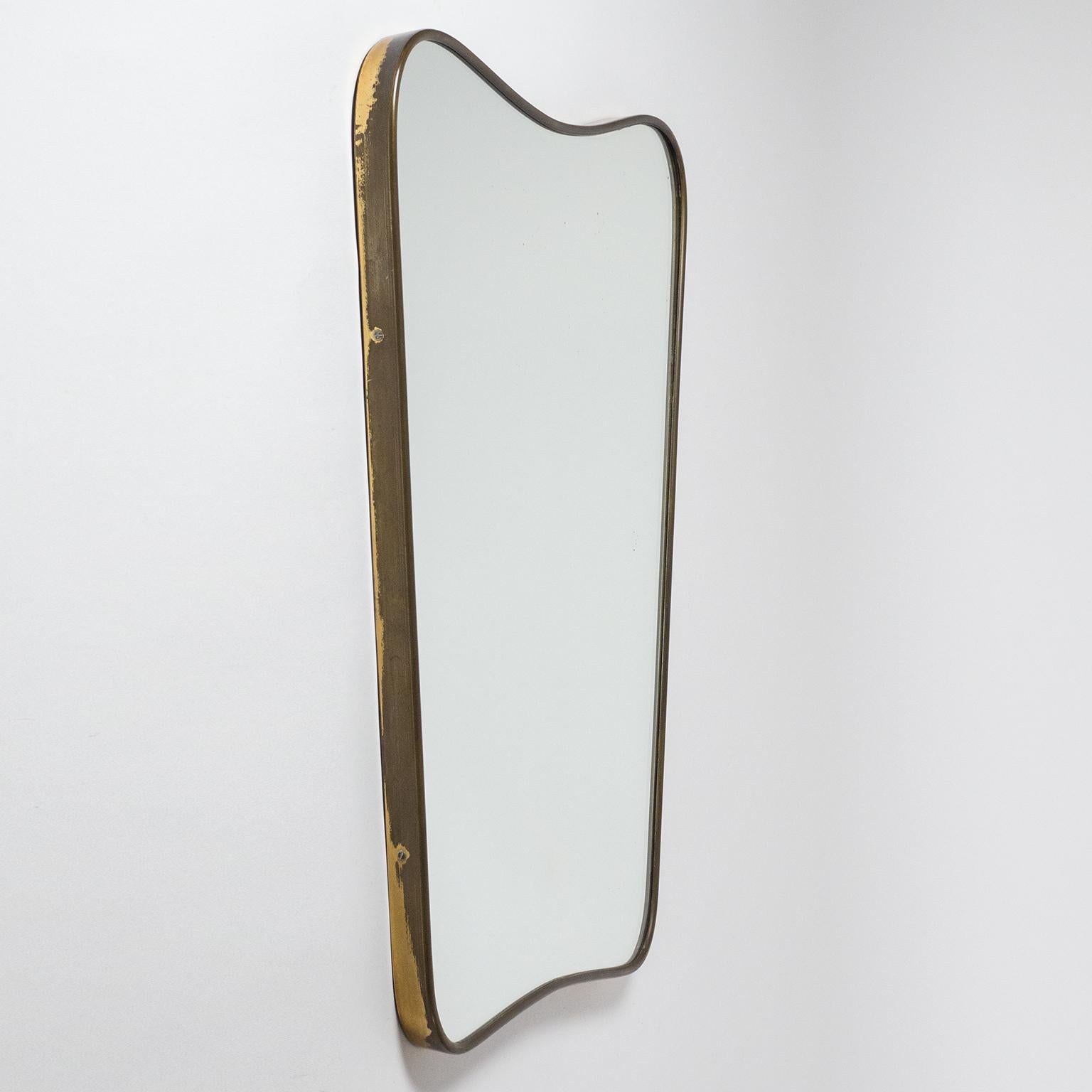 Italian Curved Brass Mirror, 1950s 1