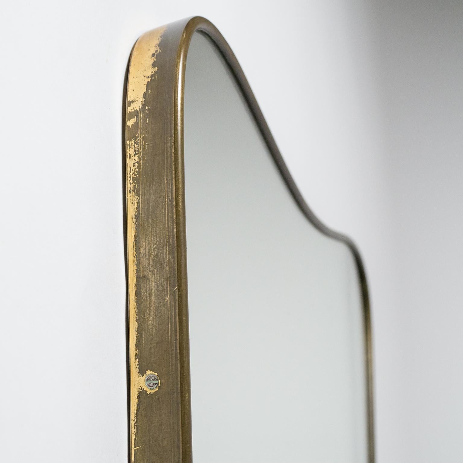 Italian Curved Brass Mirror, 1950s 2