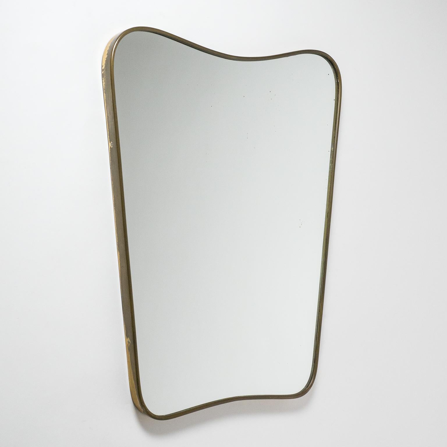 Italian Curved Brass Mirror, 1950s 3