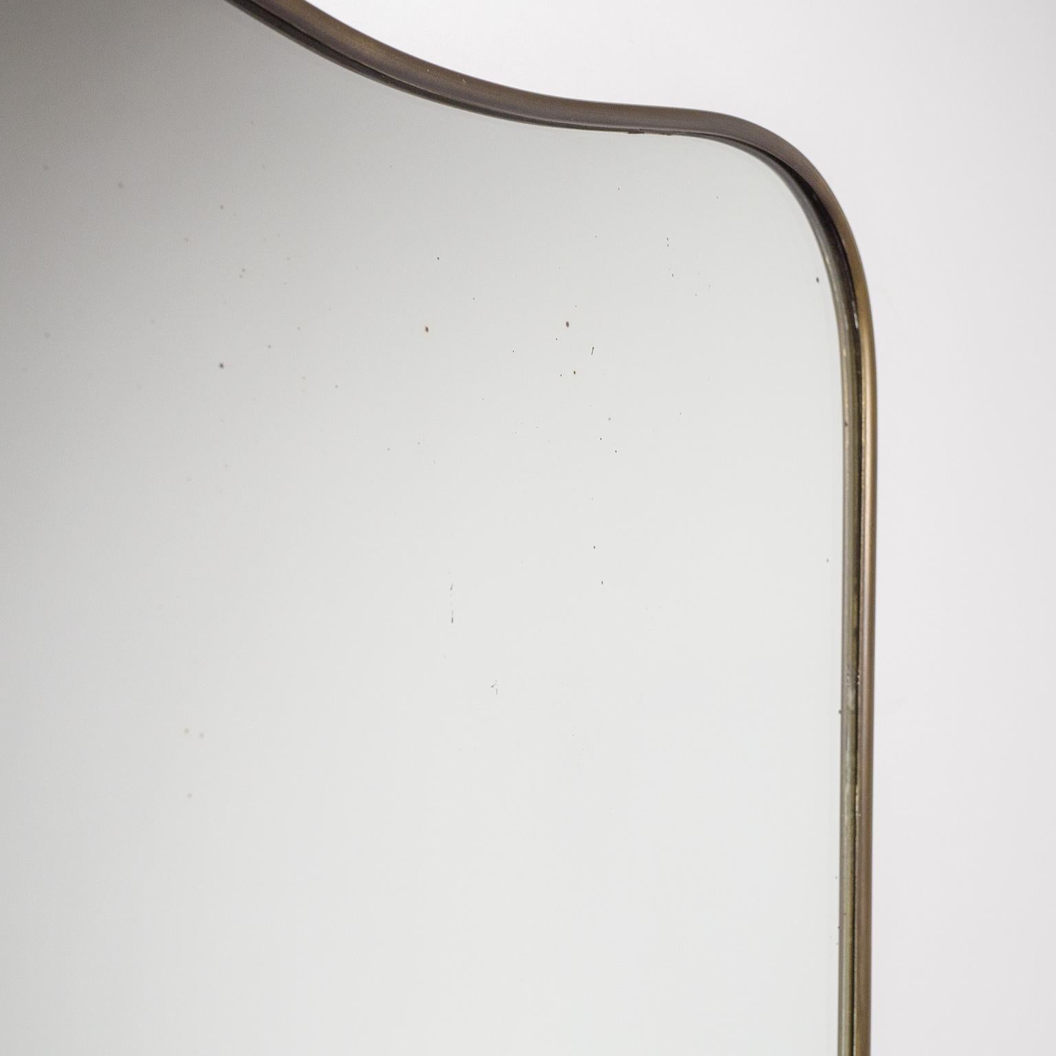Italian Curved Brass Mirror, 1950s 4