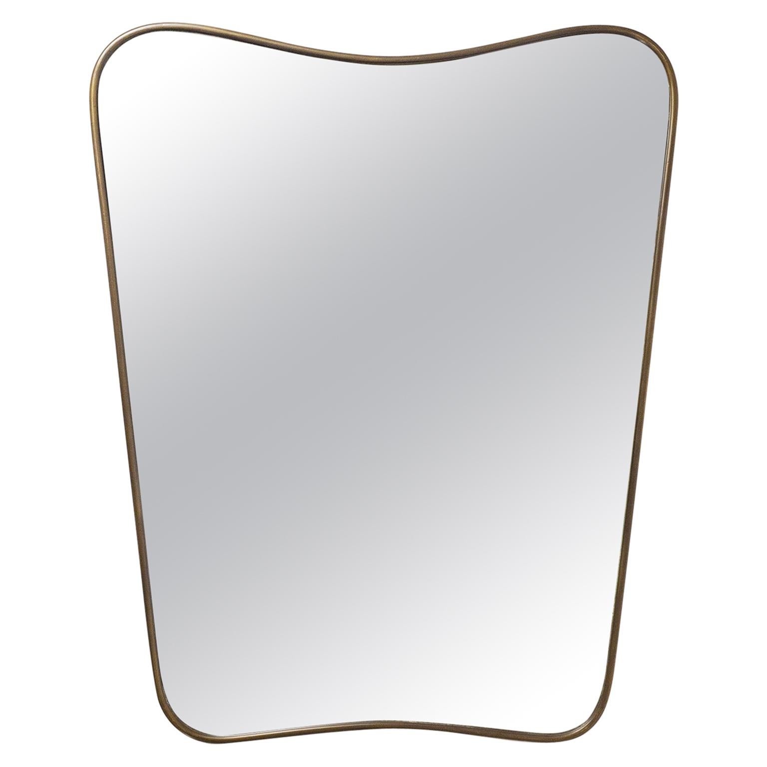 Italian Curved Brass Mirror, 1950s