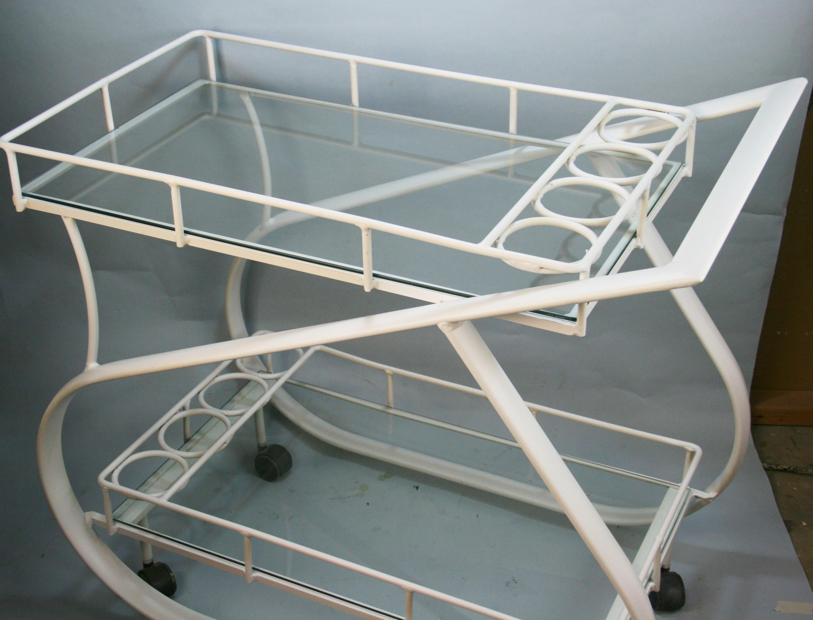 Italian Curved Cast Aluminum Bar Cart In Good Condition In Douglas Manor, NY