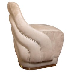 Italian Curved Designer Suede Fabric Chair, Collier