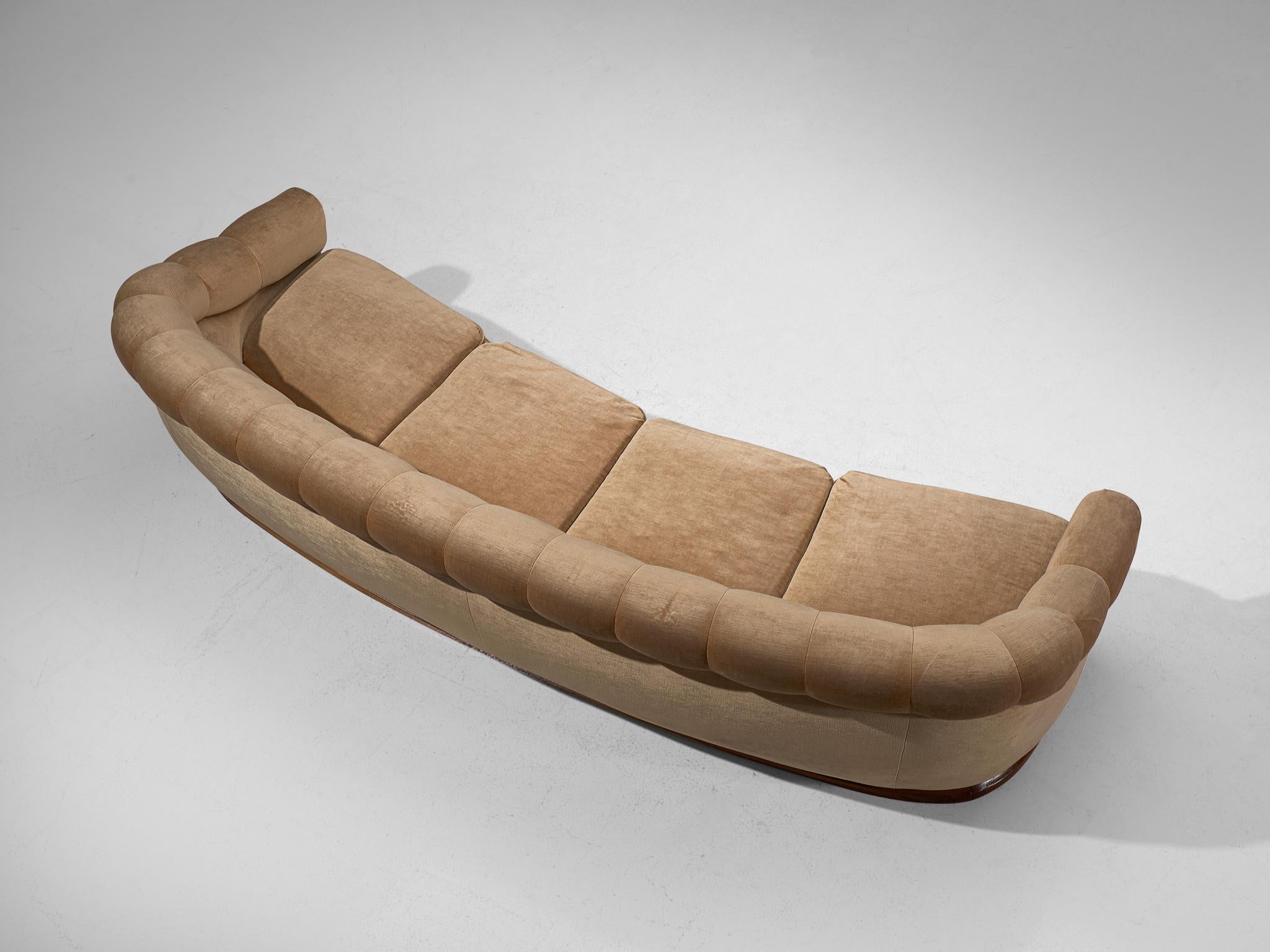 Italian Curved Four-Seat Sofa in Light Camel Velours, 1950s 4