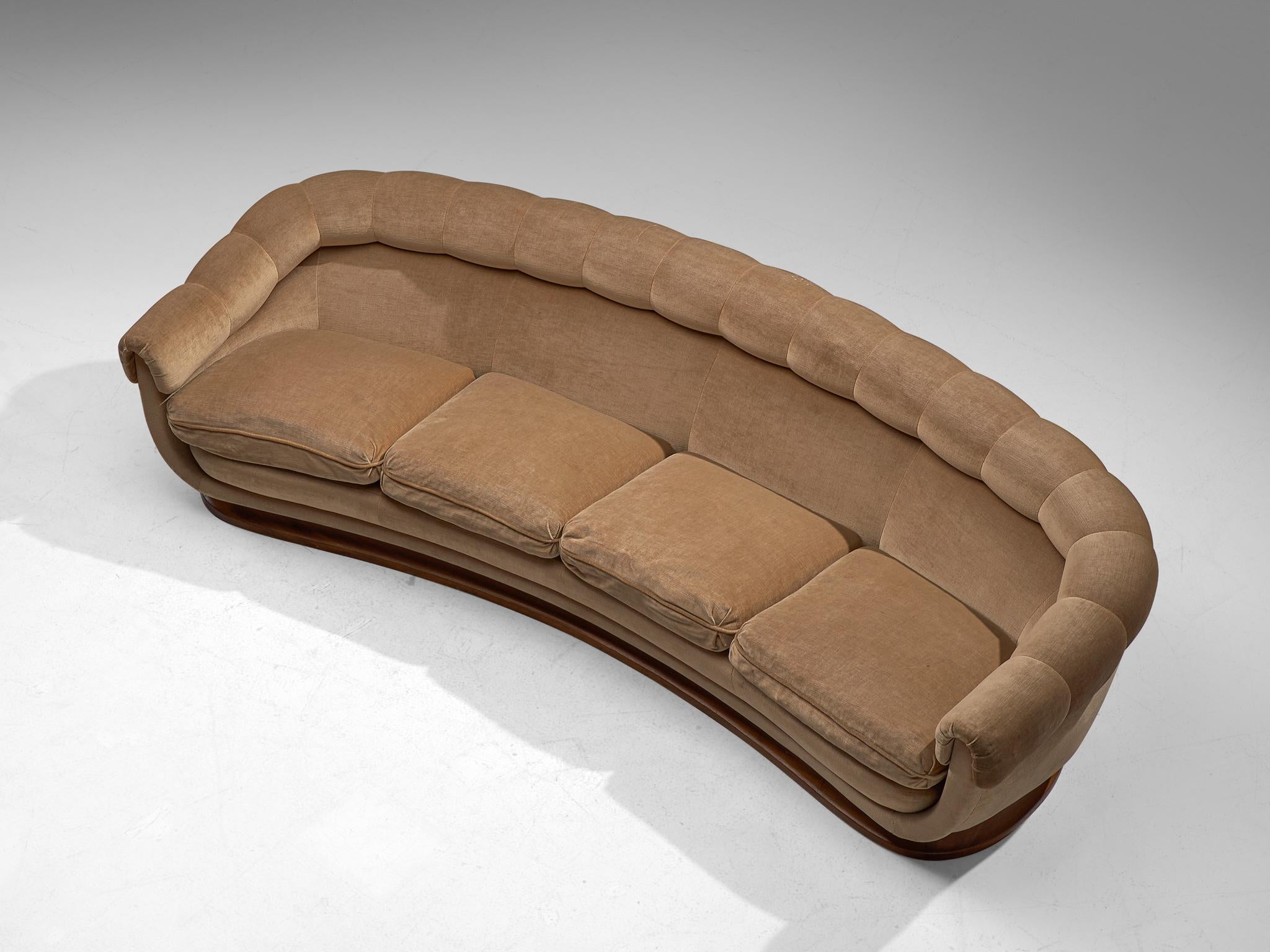 Italian Curved Four-Seat Sofa in Light Camel Velours, 1950s 2