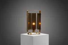 Italian Curved Glass and Brass Table Lamp by Fontana Arte (Attr.), Italy 1960s