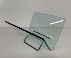 Italian Curved Glass and Metal Magazine Holder, FIAM, 1980s