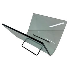Porte-revues italien incurvé en verre et métal, FIAM, années 1980
