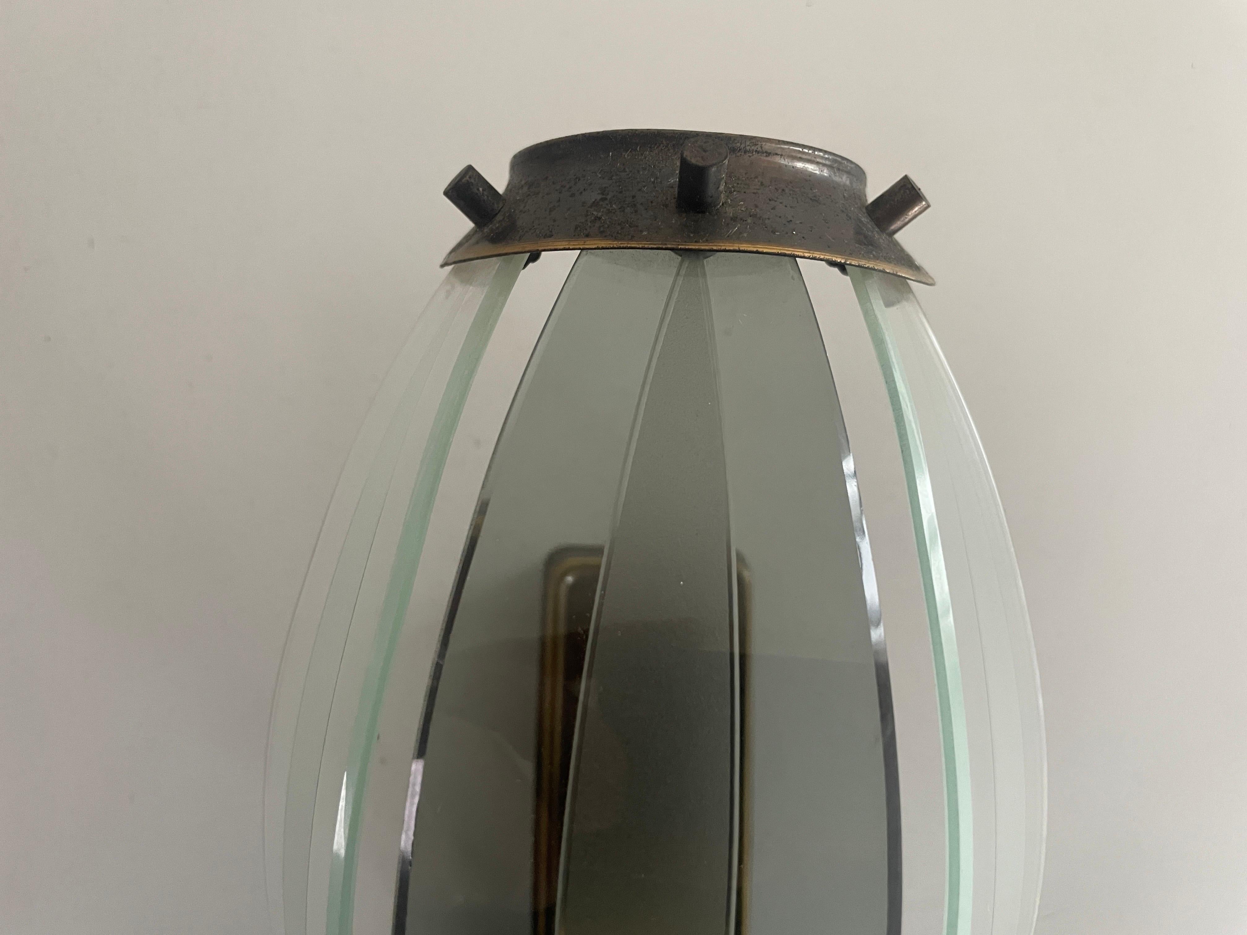 Ensemble de 2 appliques italiennes en verre incurvé et en métal, années 1950, Italie en vente 11