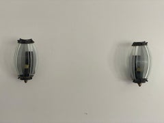 Italian Curved Glass and Metal Set of 2 Sconces, 1950s, Italy