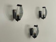 Italian Curved Glass and Metal Set of 3 Sconces, 1950s, Italy