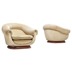 Italian Curved Lounge Chair in Light Beige Velours