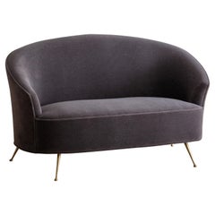 Italian Curved Loveseat in Dark Gray Mohair