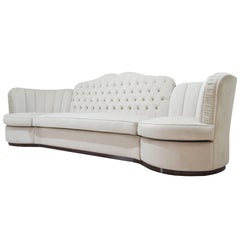 Italian Curved Modular Classic Sofa in Beige Velvet