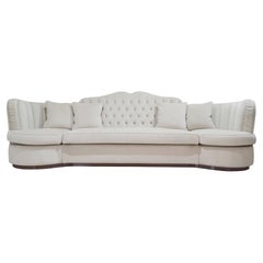 Italian Curved Modular Classic Sofa in Beige Velvet