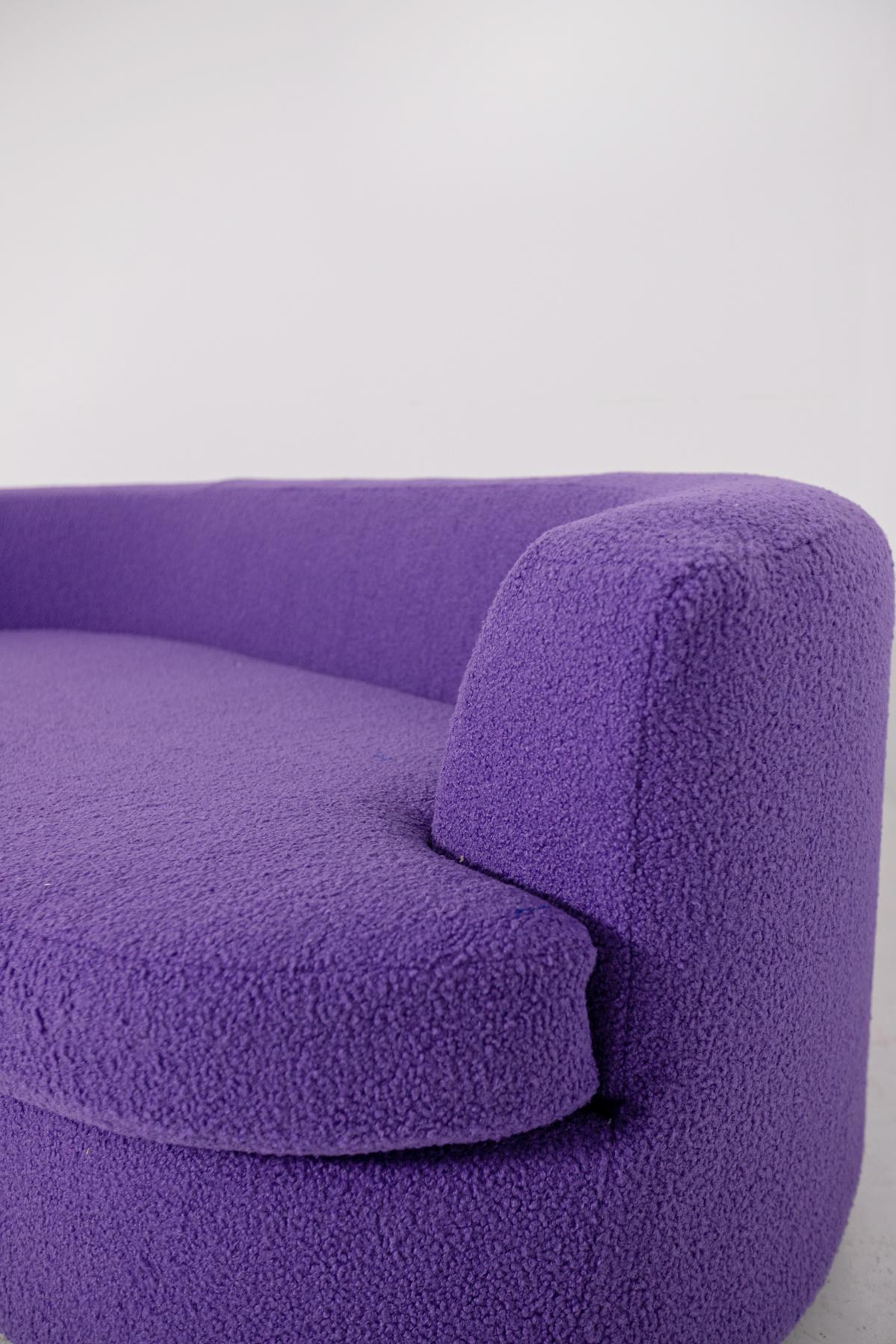 Modern Italian Curved Sofa in Purple Bouclè, 1960s