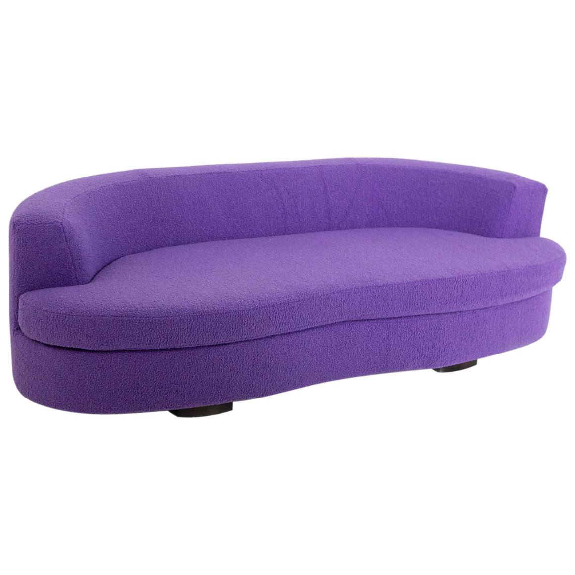 Italian Curved Sofa in Purple Bouclè, 1960s