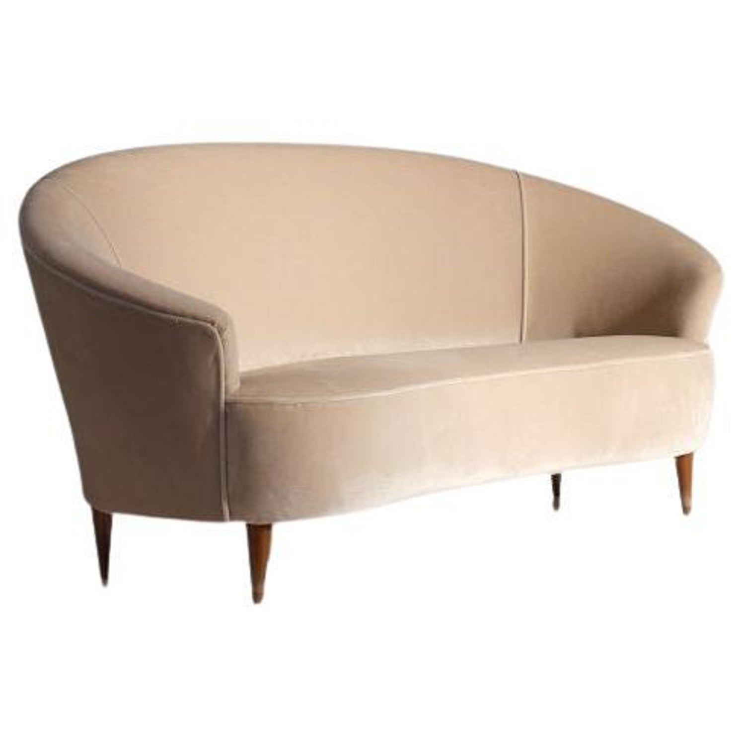 lassen Kwelling Christendom Italian Curved Sofa in Wood and Fabric, c.1950s For Sale at 1stDibs