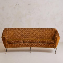 Italian Curved Sofa with Original Jacquard Upholstery, 1960s