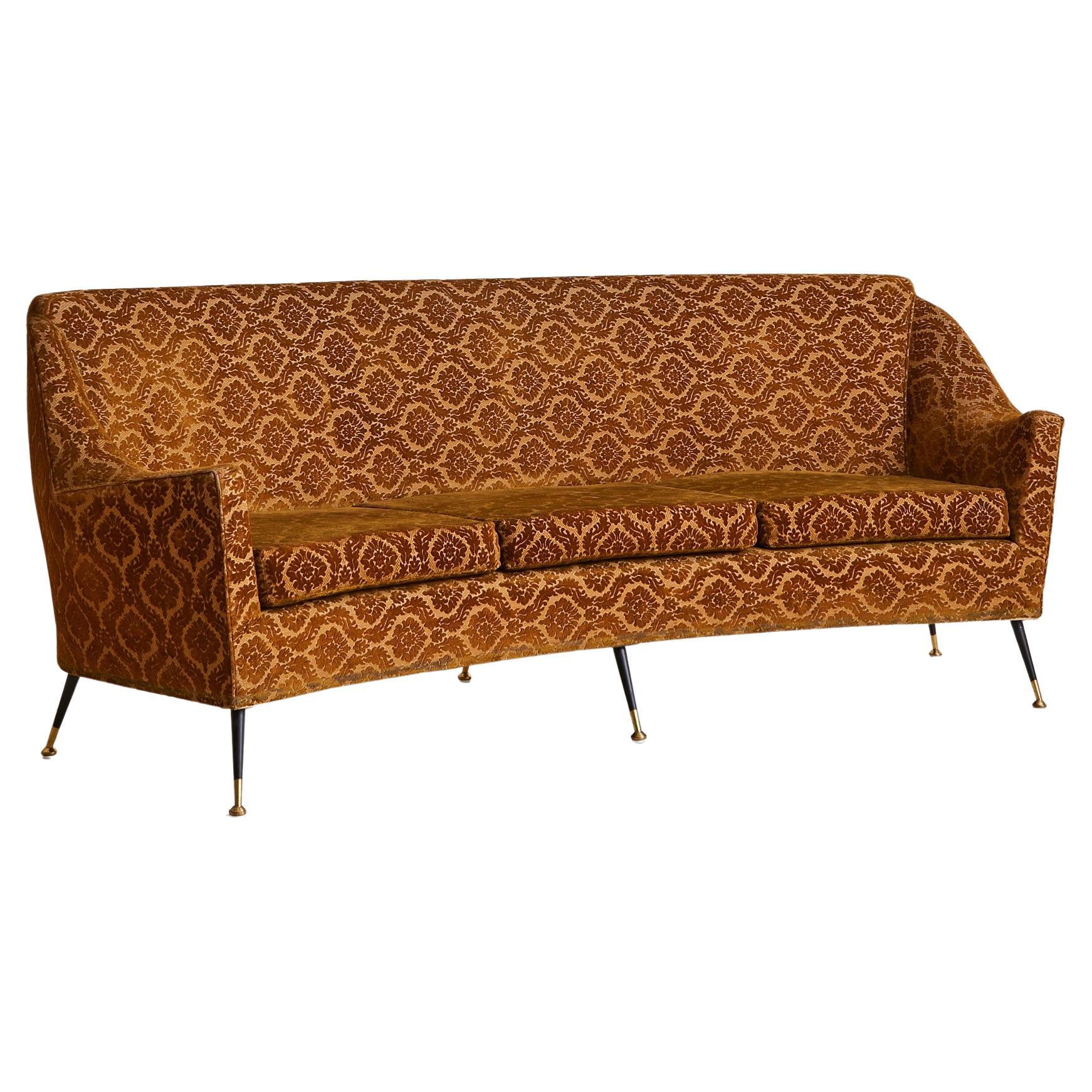 Italian Curved Sofa with Original Jacquard Upholstery, 1960s
