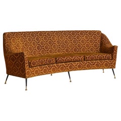 Italian Curved Sofa with Original Jacquard Upholstery, 1960s