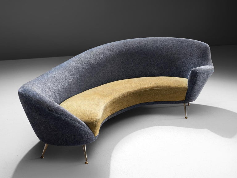 Italian Curved Sofa With Tall Brass Legs For Sale At 1stdibs