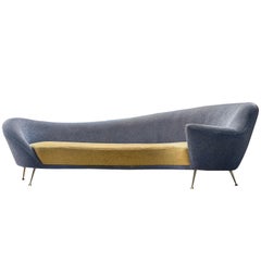 Italian Curved Sofa with Tall Brass Legs