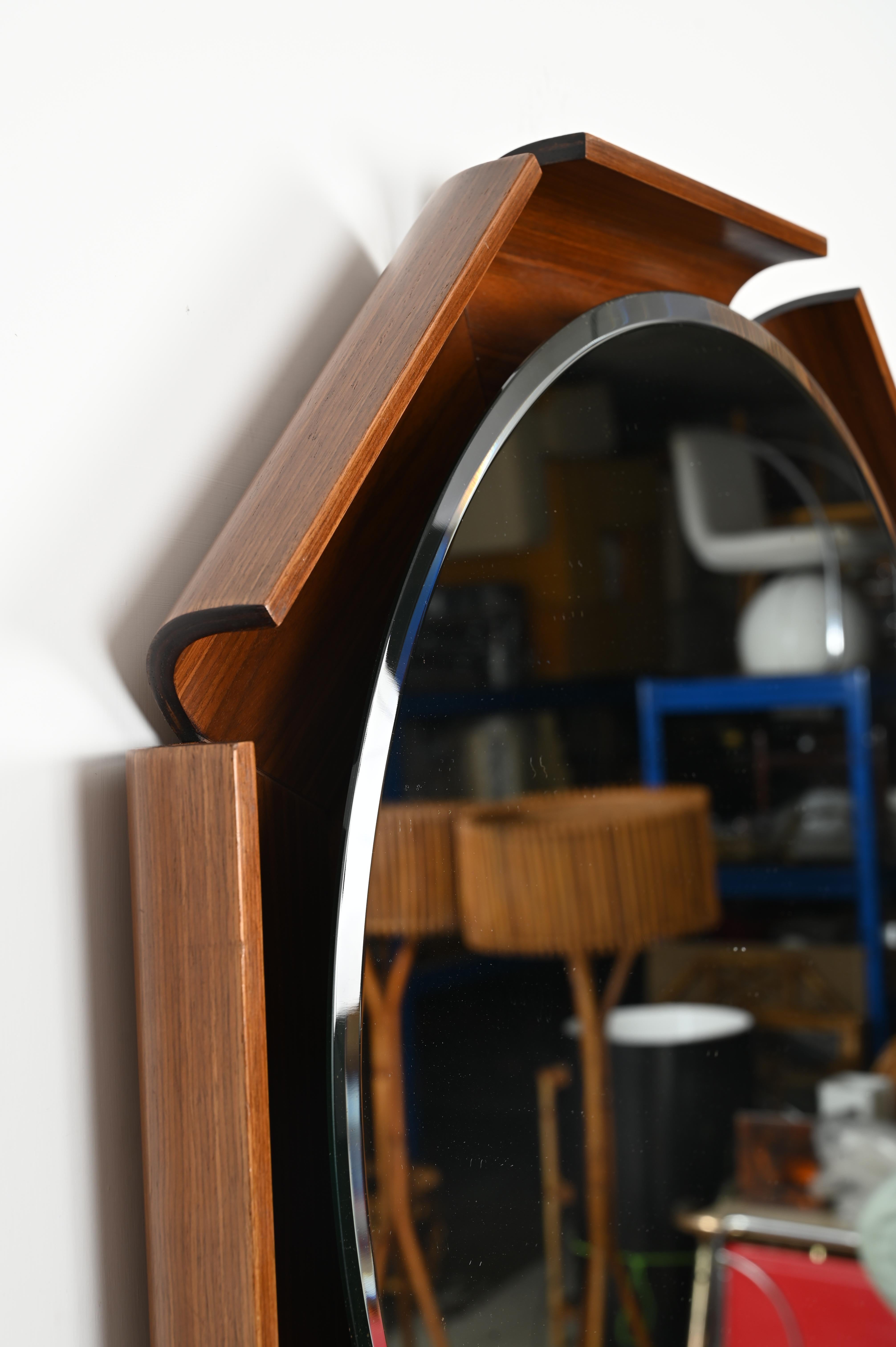 Italian Curved Teak Backlit Bevel Mirror by Ico Parisi for ISA, 1968 3