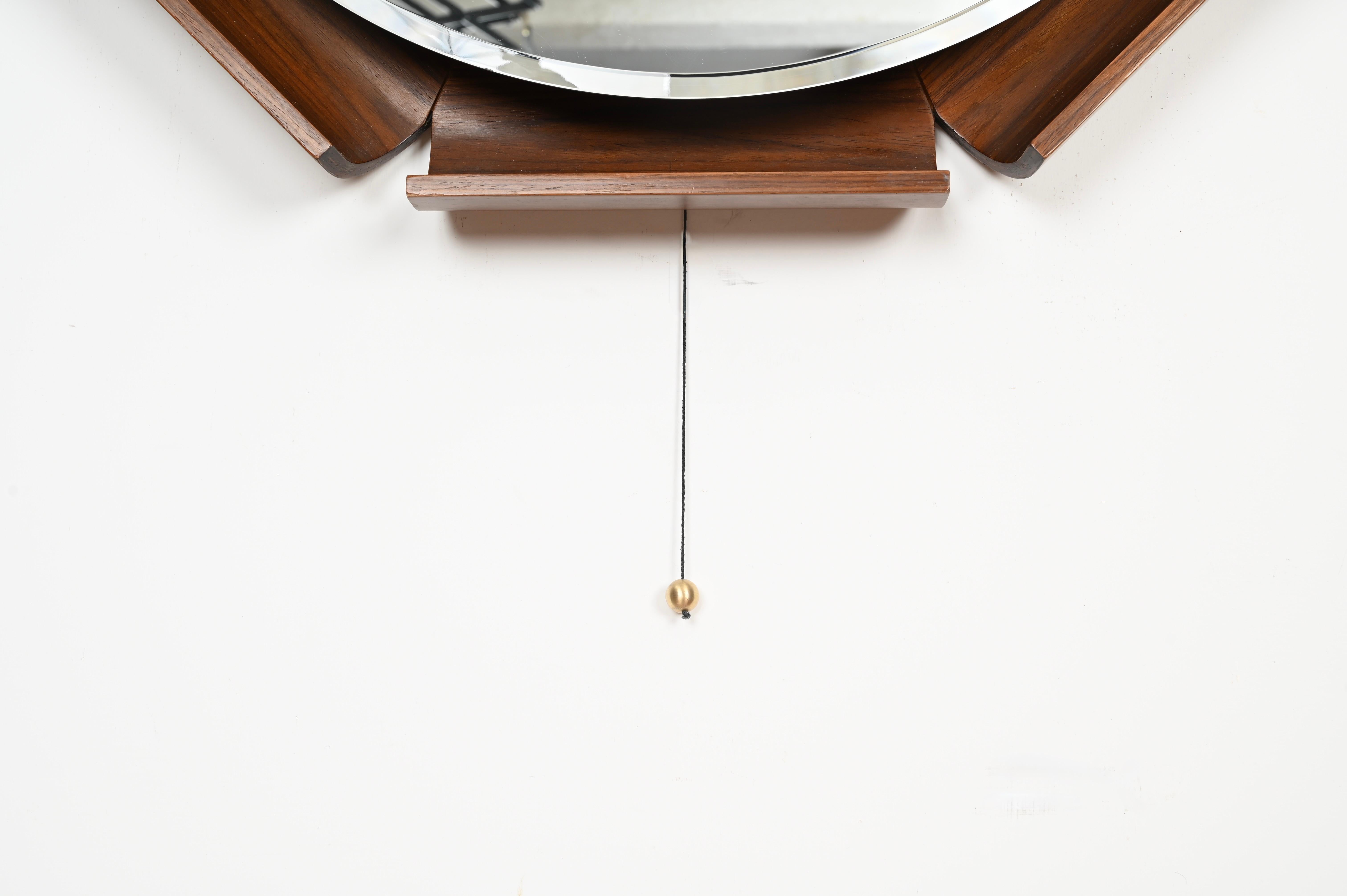Italian Curved Teak Backlit Bevel Mirror by Ico Parisi for ISA, 1968 For Sale 3