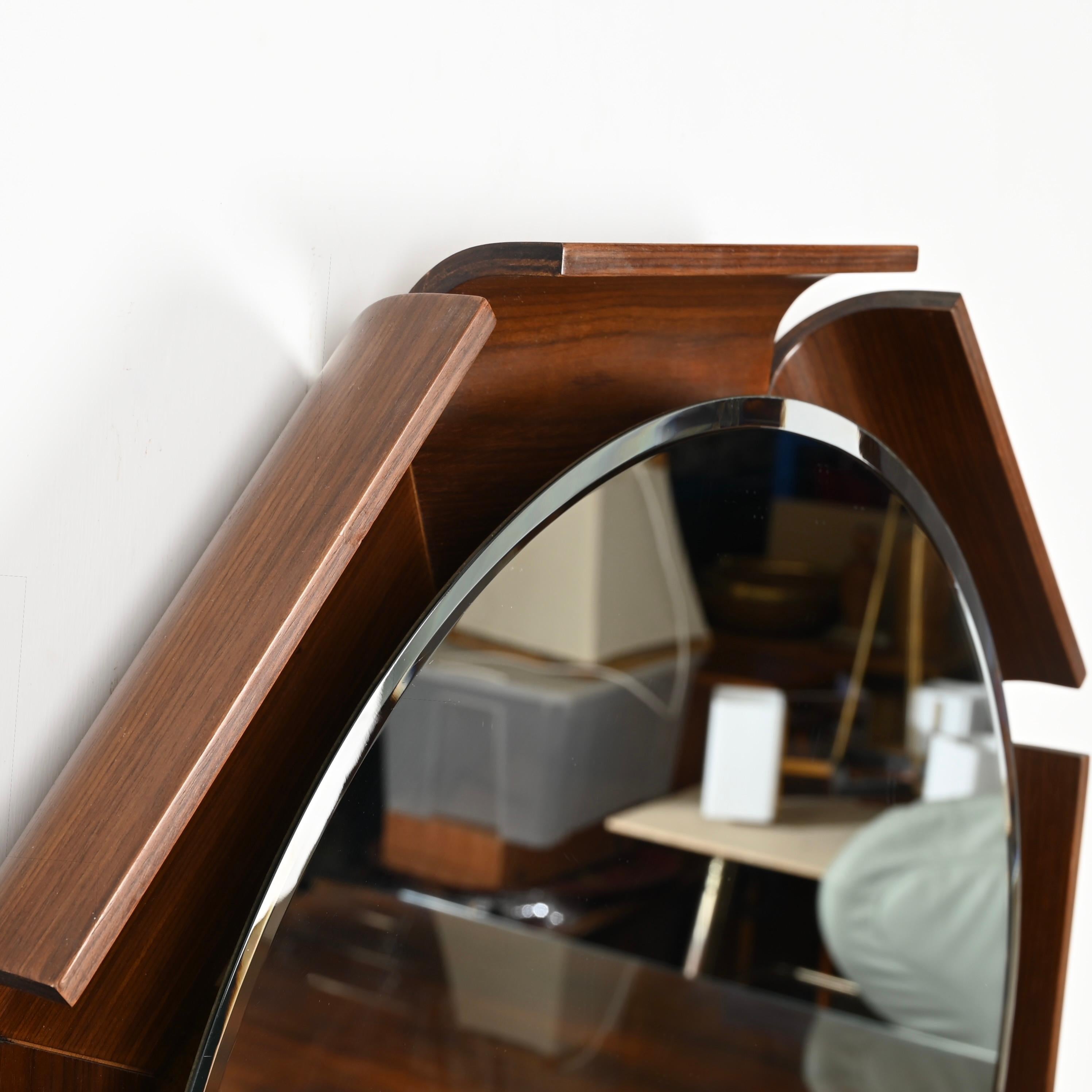 Italian Curved Teak Backlit Bevel Mirror by Ico Parisi for ISA, 1968 For Sale 4
