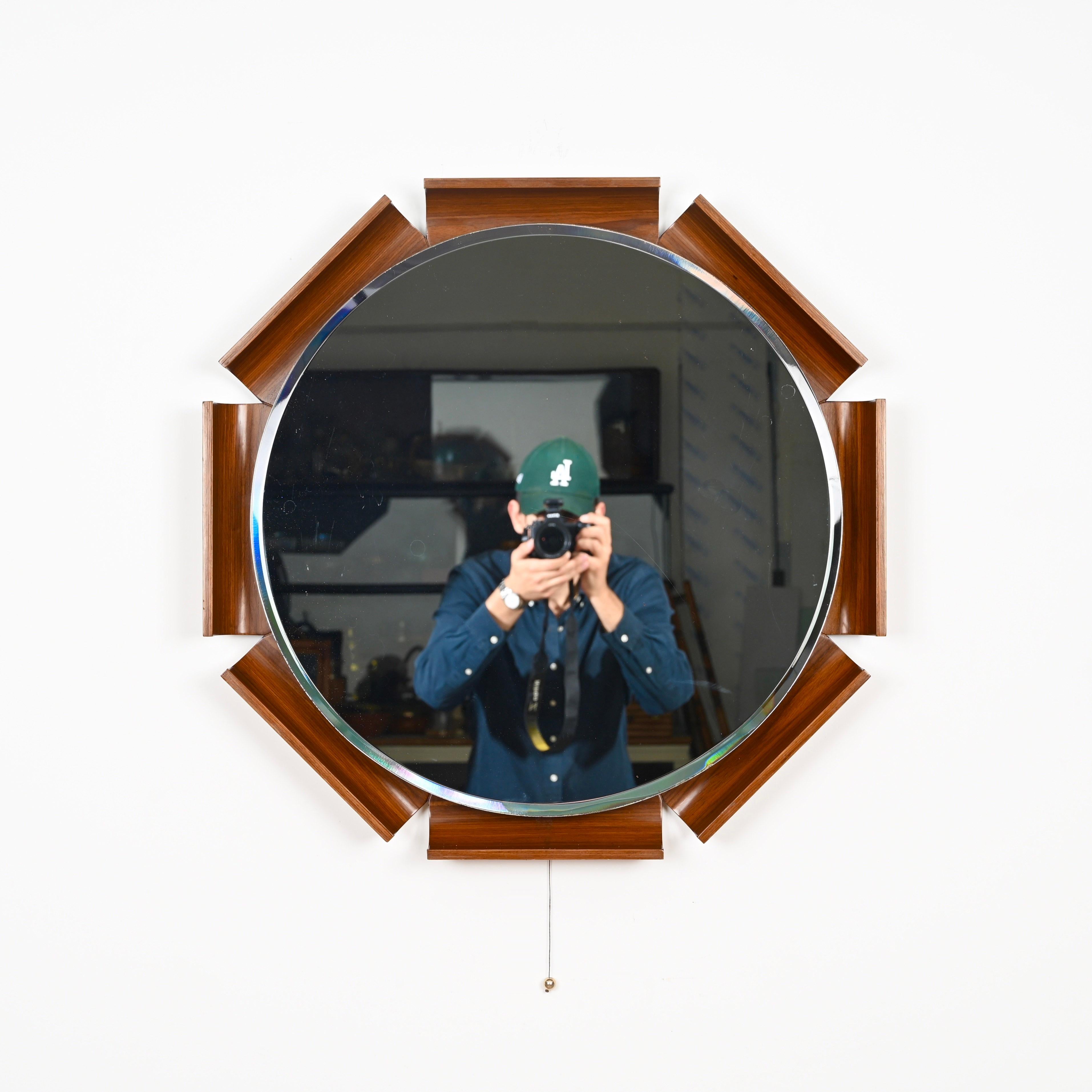Italian Curved Teak Backlit Bevel Mirror by Ico Parisi for ISA, 1968 5