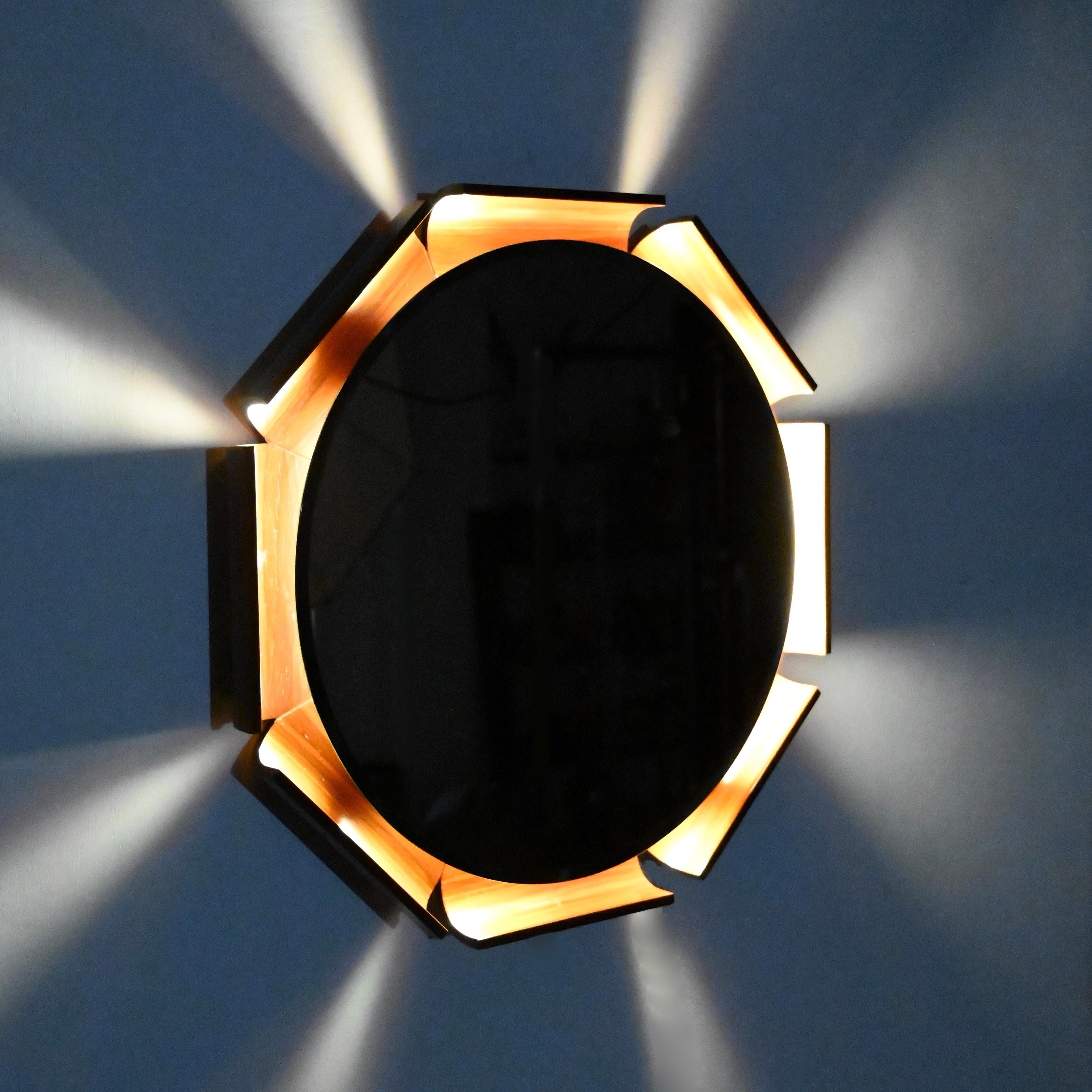 Italian Curved Teak Backlit Bevel Mirror by Ico Parisi for ISA, 1968 6