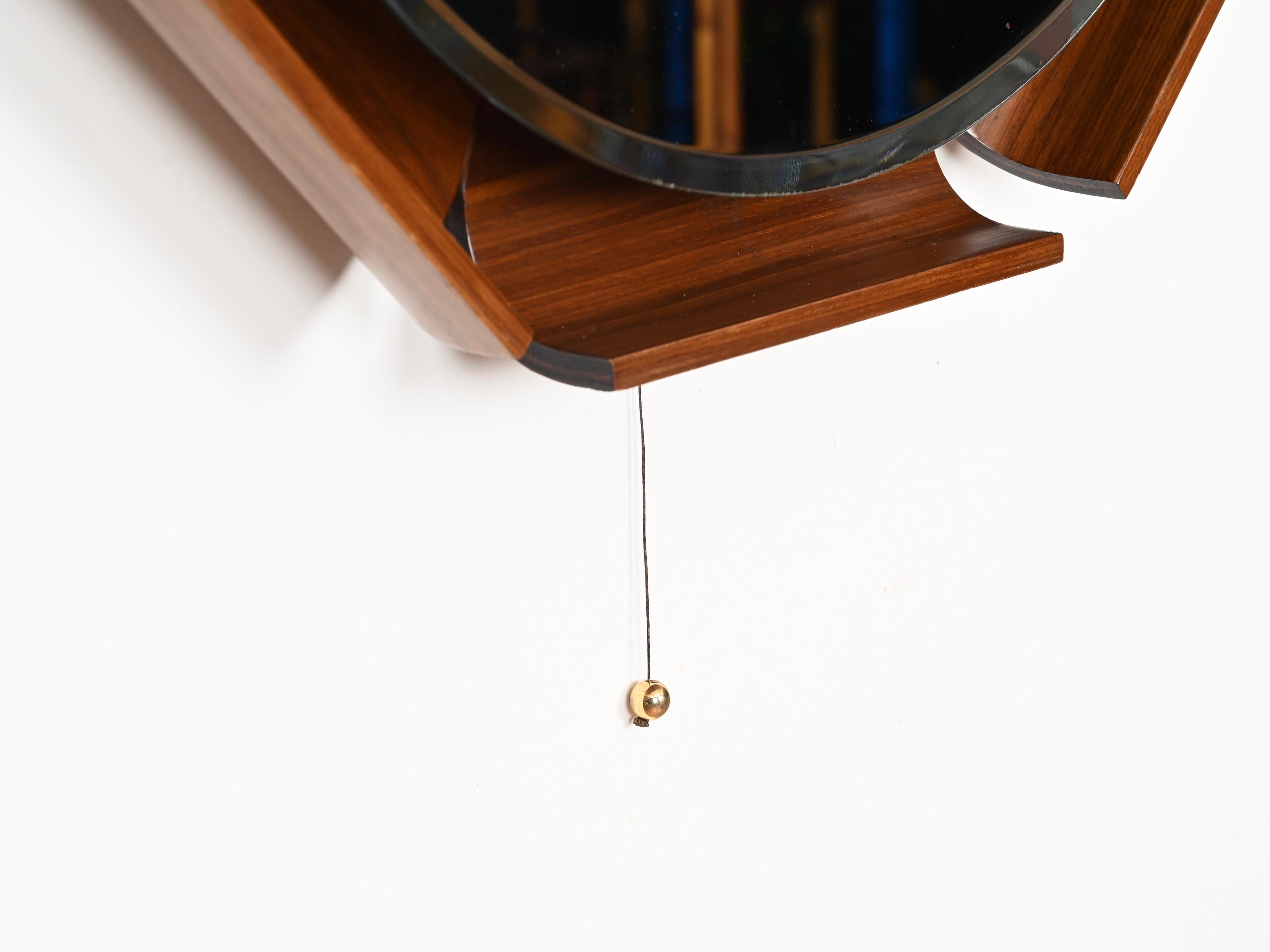 Italian Curved Teak Backlit Bevel Mirror by Ico Parisi for ISA, 1968 For Sale 8