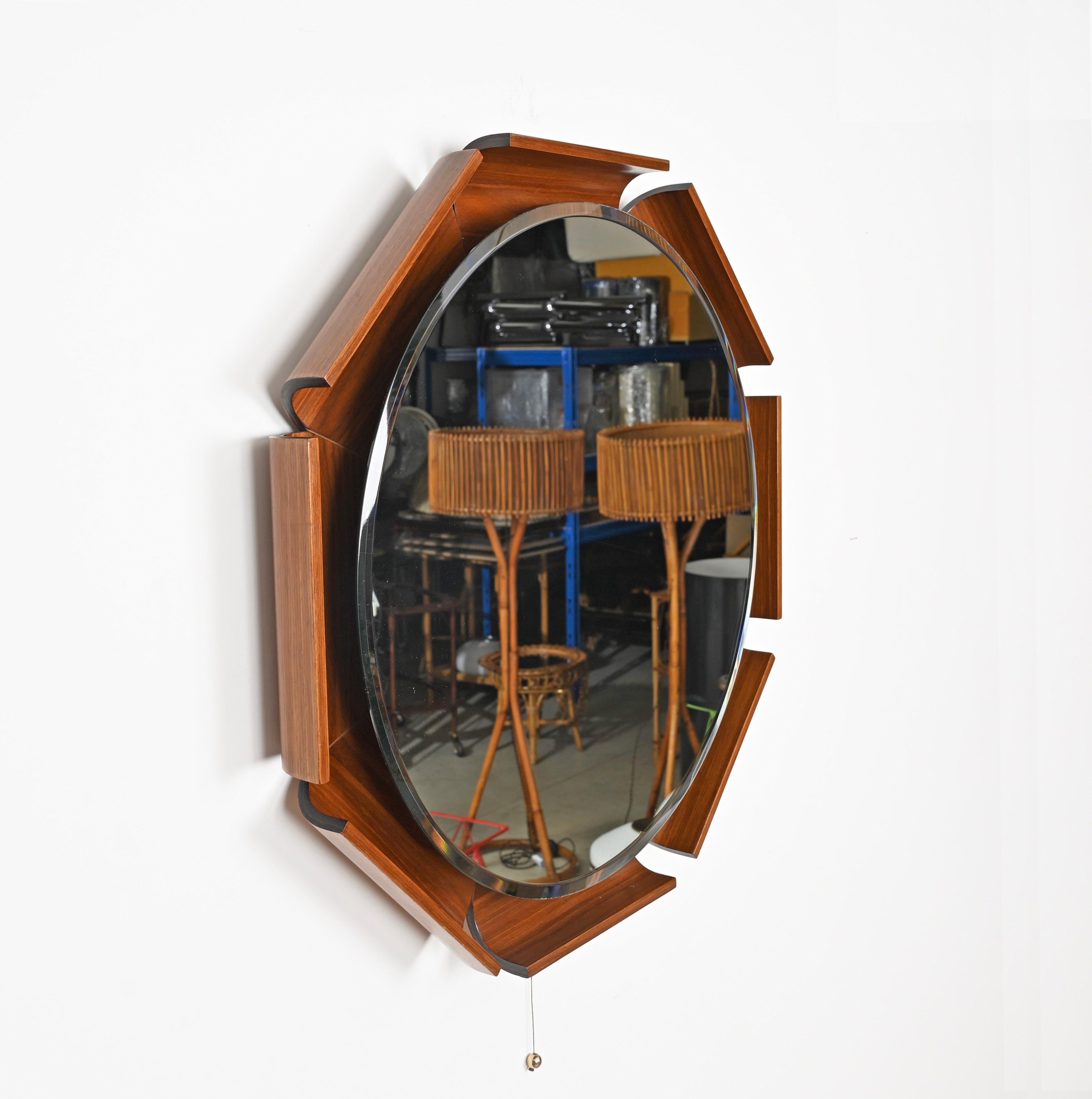 Italian Curved Teak Backlit Bevel Mirror by Ico Parisi for ISA, 1968 9