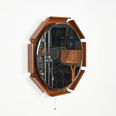 Italienischer Spiegel aus gebogenem Teakholz mit Hintergrundbeleuchtung von Ico Parisi für ISA, 1968