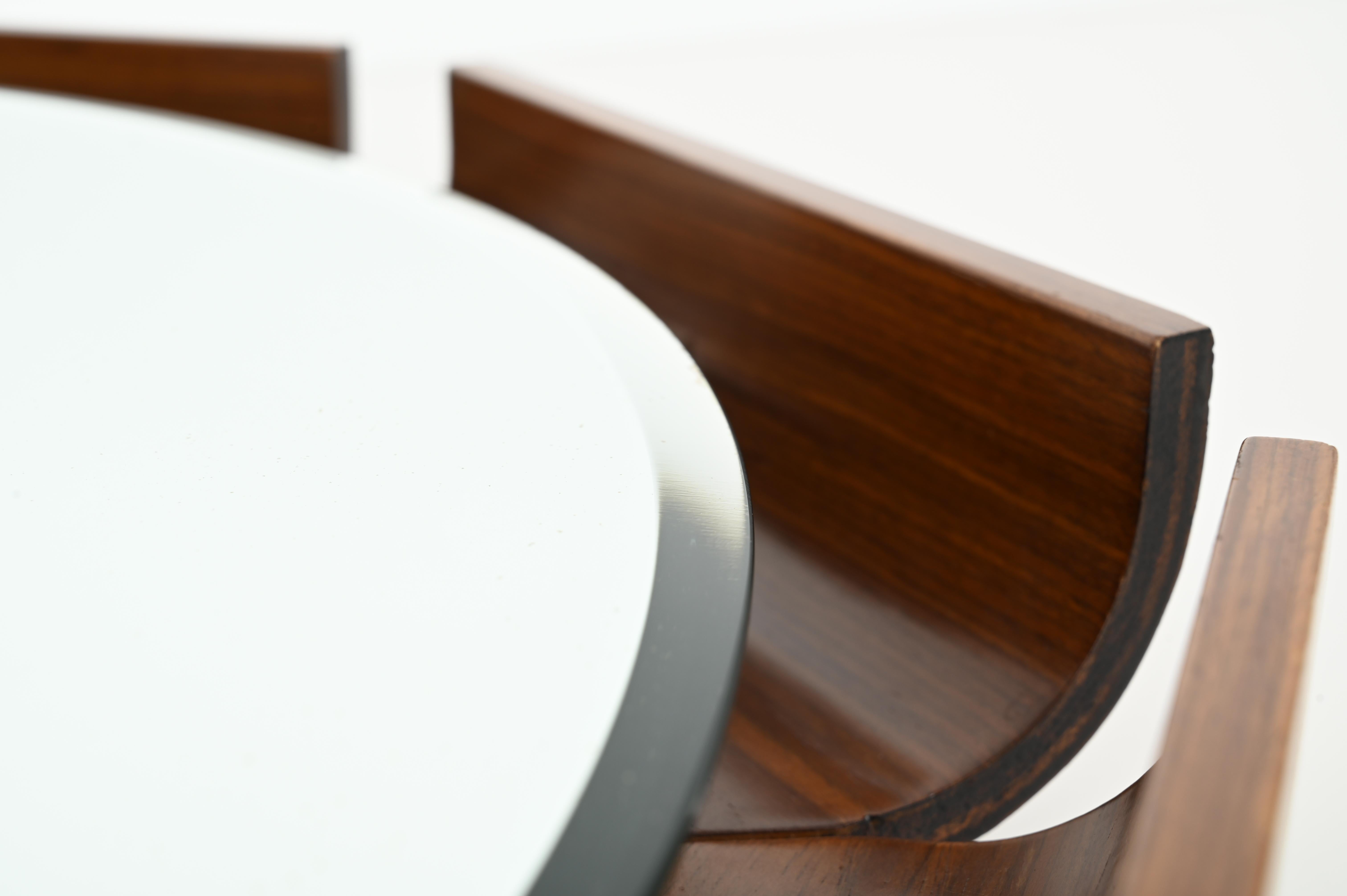 Mid-20th Century Italian Curved Teak Backlit Bevel Mirror by Ico Parisi for ISA, 1968