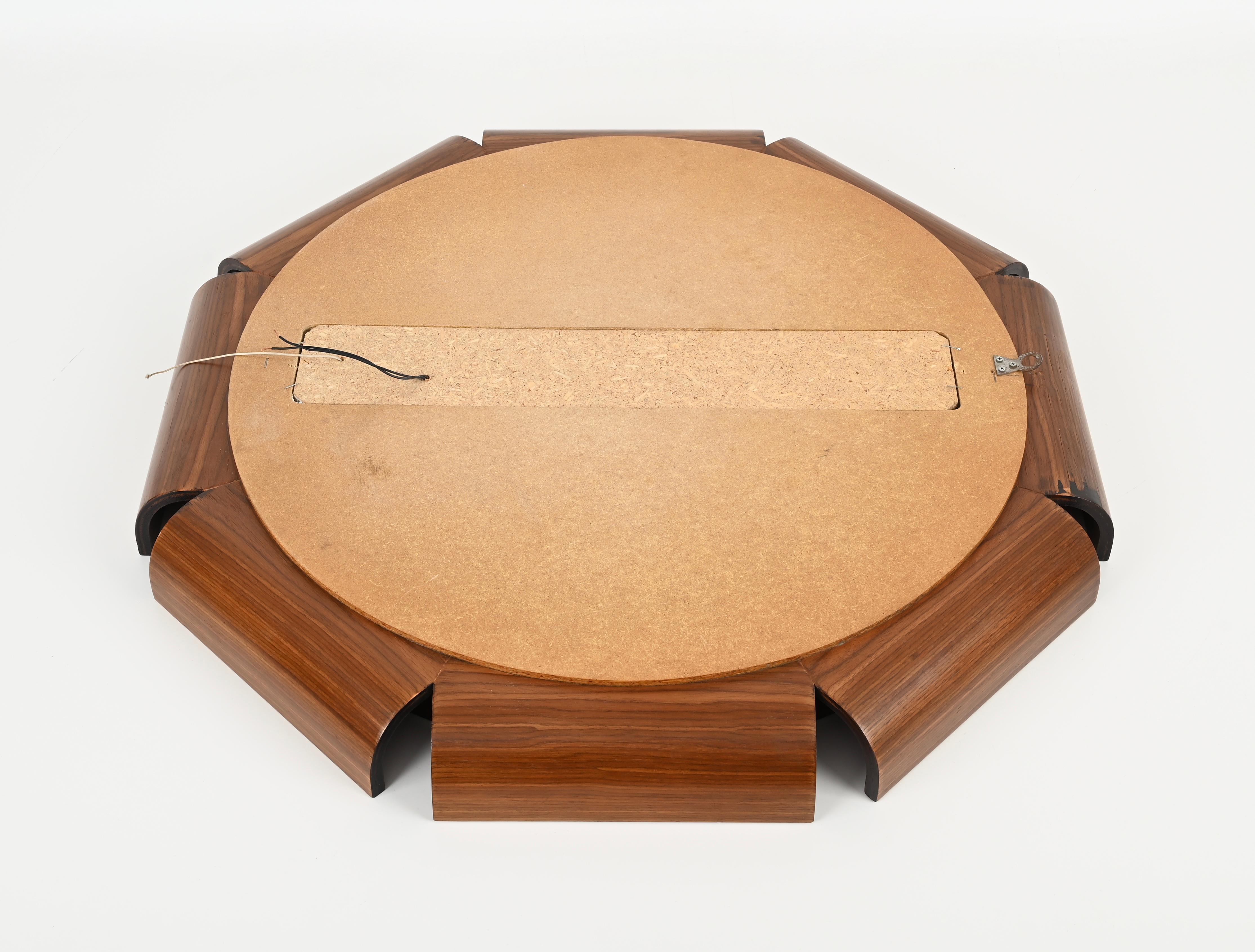 Italian Curved Teak Backlit Bevel Mirror by Ico Parisi for ISA, 1968 1