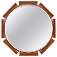 Italian Curved Teak Backlit Bevel Mirror by Ico Parisi for ISA, 1968