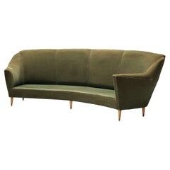 Vintage Italian Curved Three-Seat Sofa in Light Green Upholstery