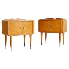 Italian Curved Wood Nightstand with Inset Glass Top, 1950s - 2 Available
