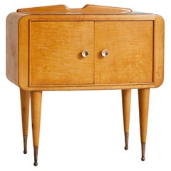 Italian Curved Wood Nightstand with Inset Glass Top, 1950s - 2 Available