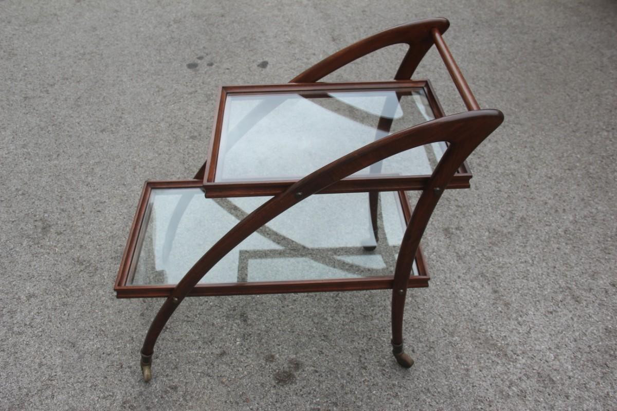 Italian Curved Wooden Bar Cart from the 1950s with Wheels Midcentury 4