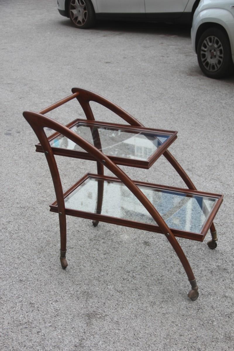 Italian Curved Wooden Bar Cart from the 1950s with Wheels Midcentury 5