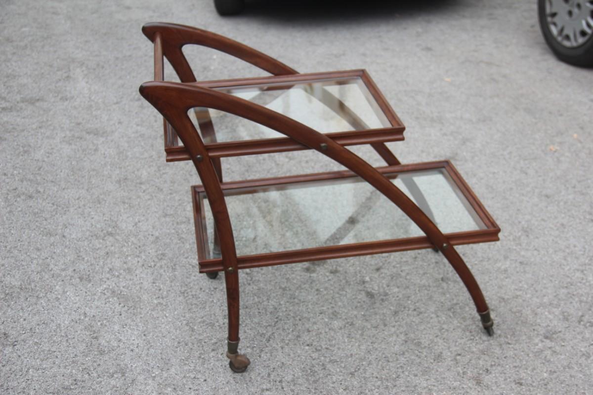 Italian Curved Wooden Bar Cart from the 1950s with Wheels Midcentury 6