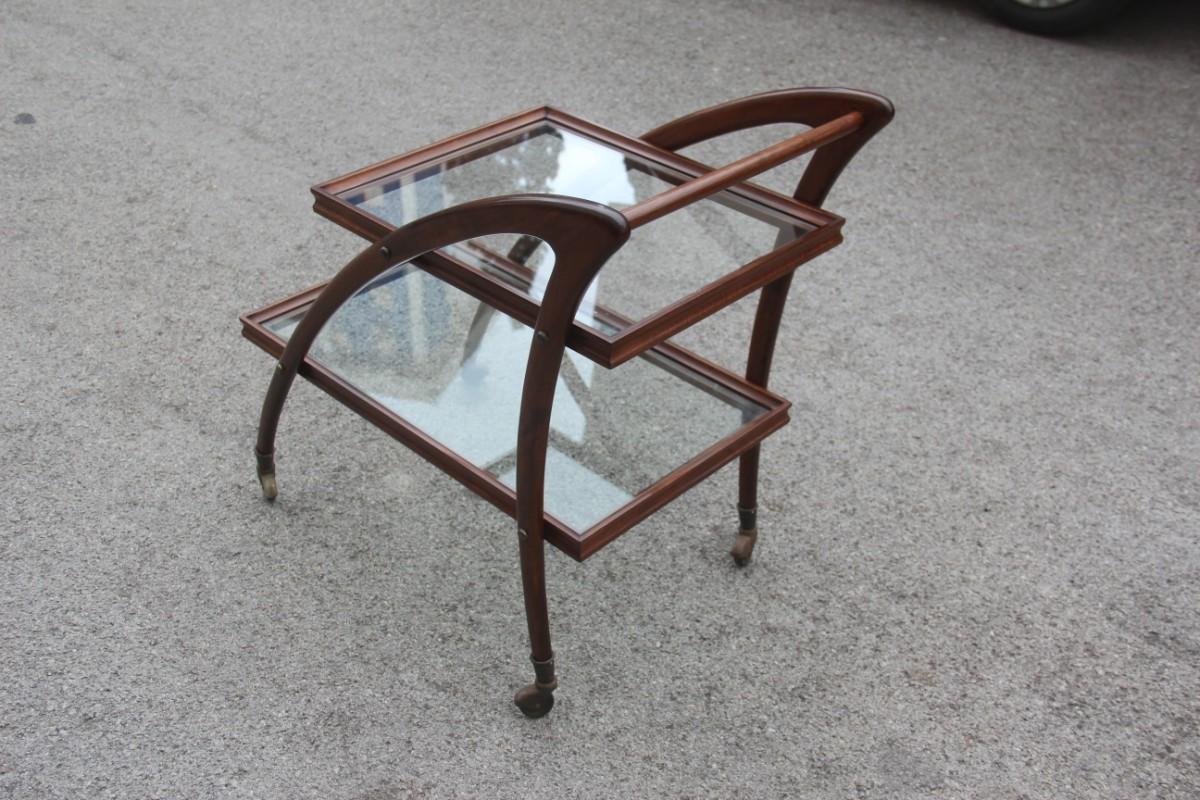 Beech Italian Curved Wooden Bar Cart from the 1950s with Wheels Midcentury