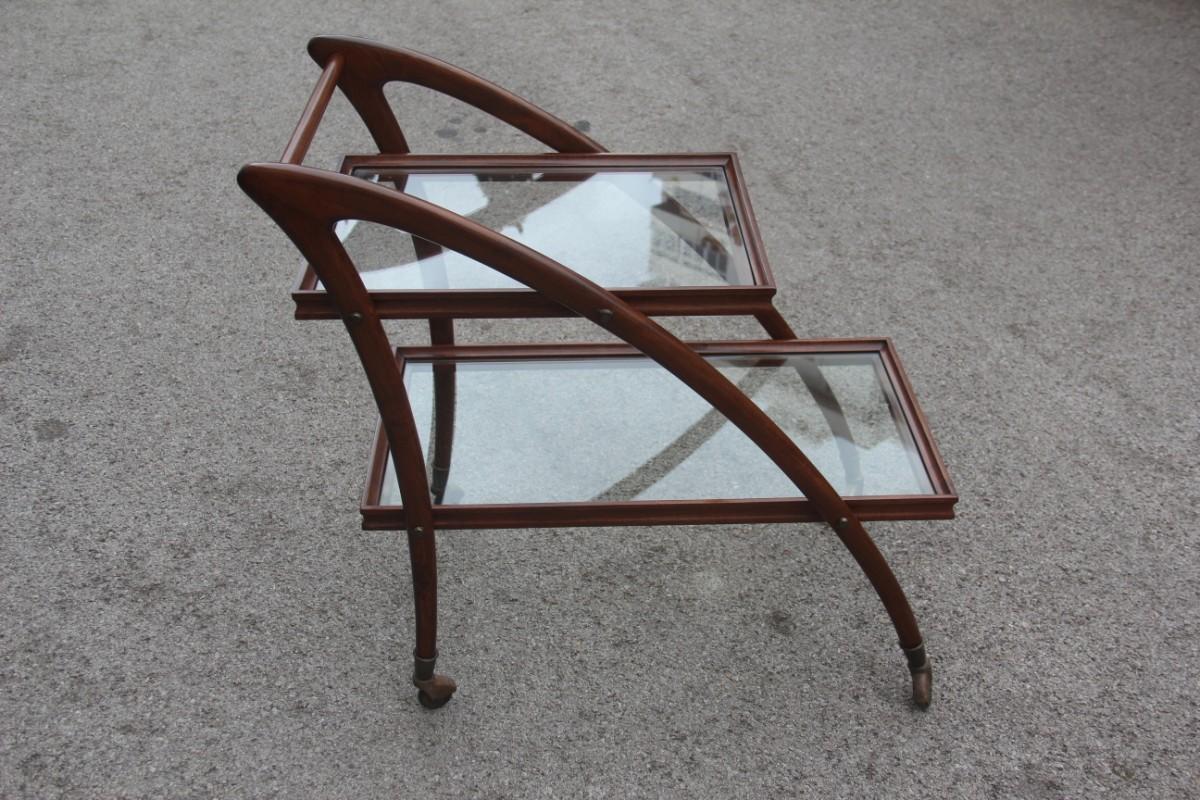 Italian Curved Wooden Bar Cart from the 1950s with Wheels Midcentury 1
