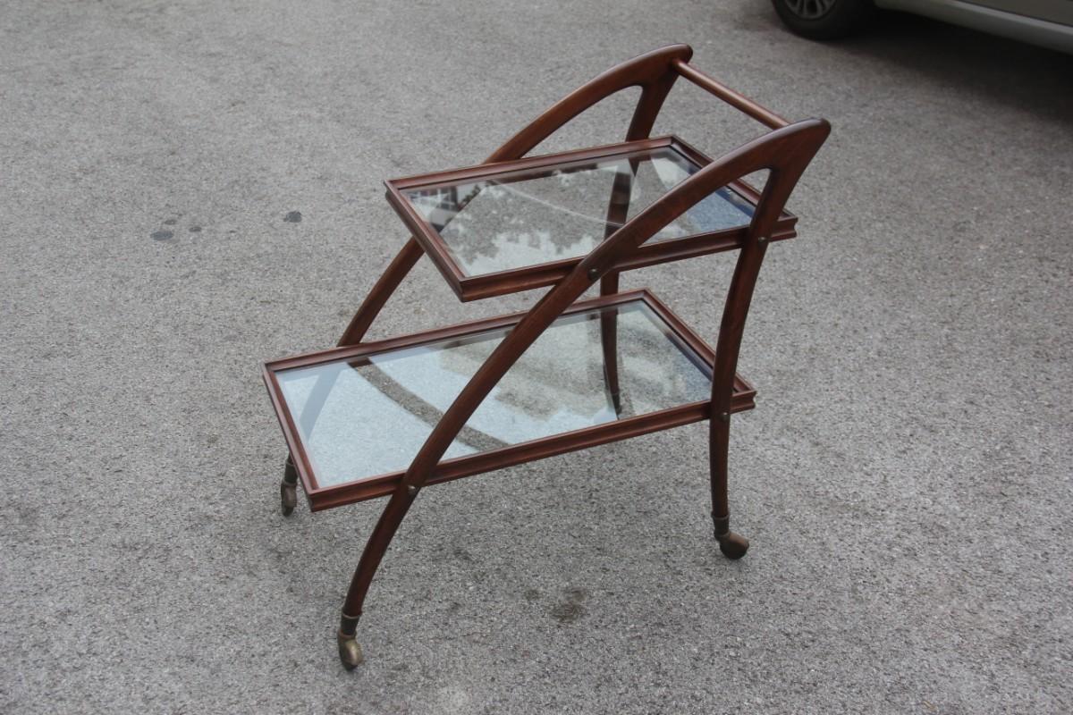 Italian Curved Wooden Bar Cart from the 1950s with Wheels Midcentury 3