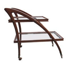 Italian Curved Wooden Bar Cart from the 1950s with Wheels Midcentury