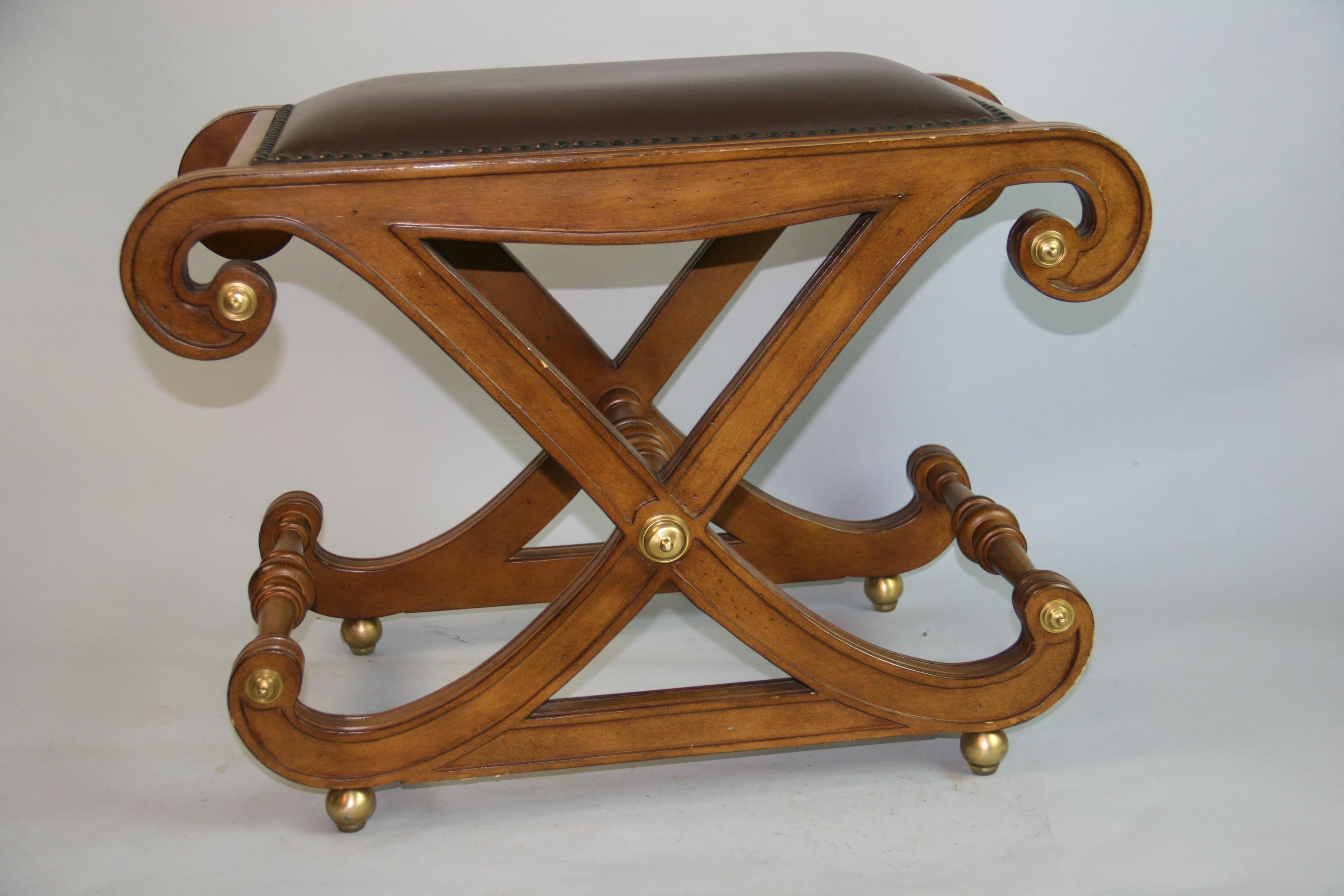 Regency  Curved X Bench with Brass Detailing For Sale 4