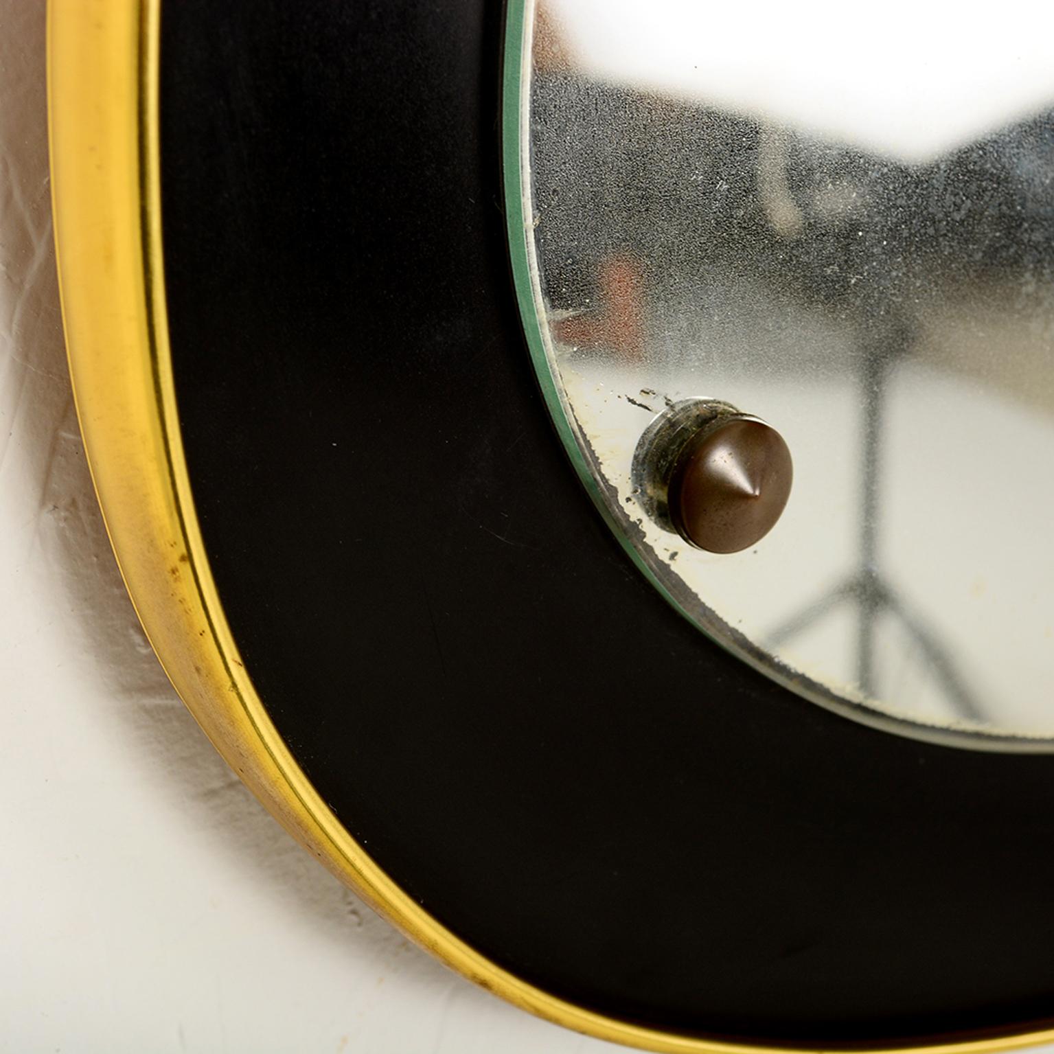 Mid-Century Modern Italian Curvilinear Vintage Brass Mirror Ebonized Wood 1950s Italy